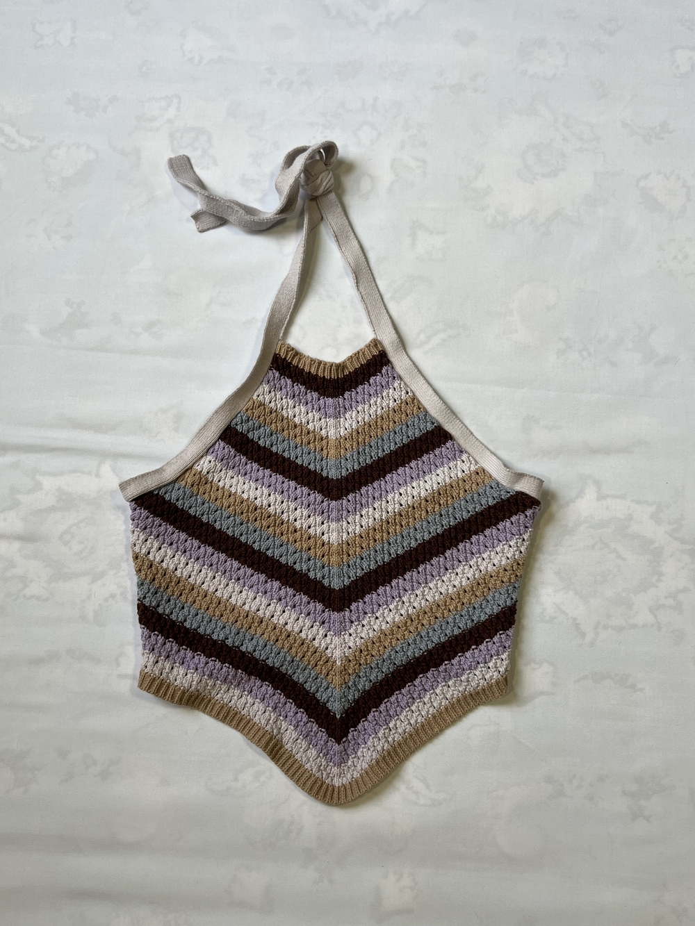 Forever 21 Crochet Halter Top Medium Multi Color Chevron Stripe Boho Knit Tank